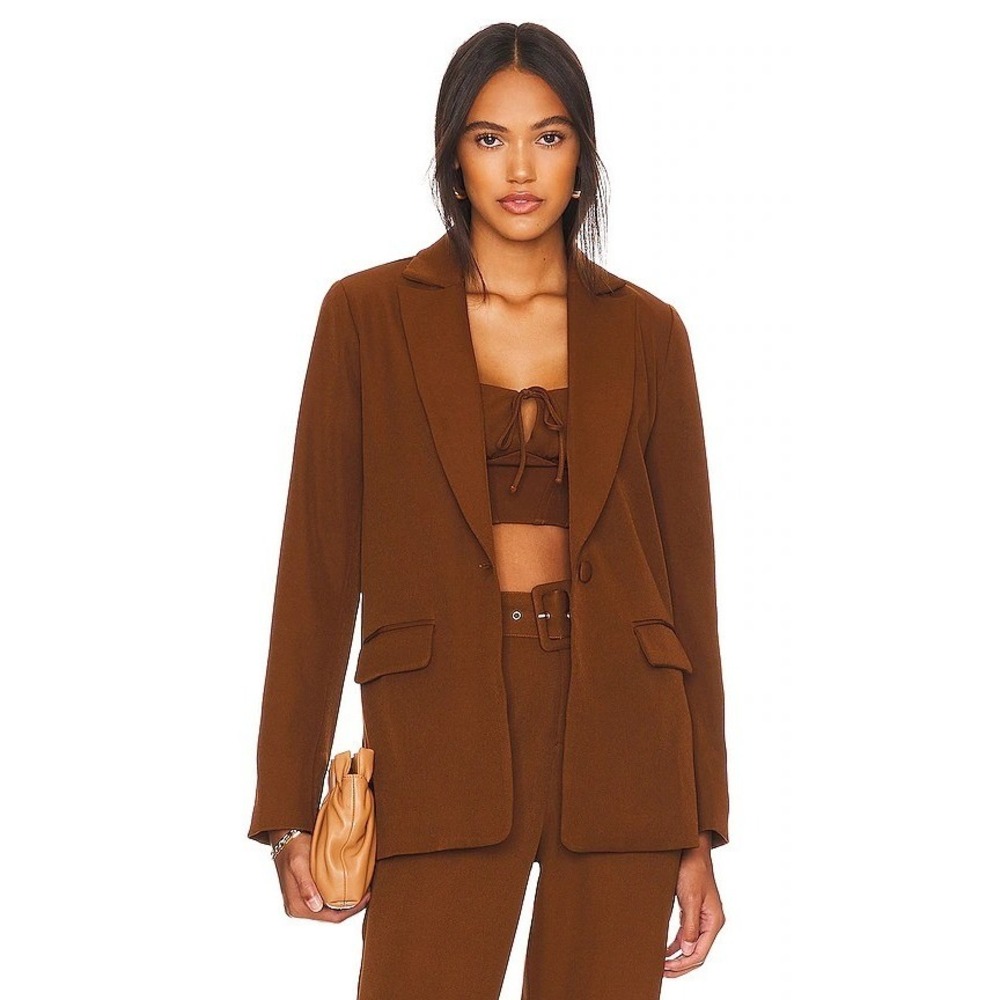 Remi x Revolve Women's Cait Oversized Single Button Blazer Brown XL